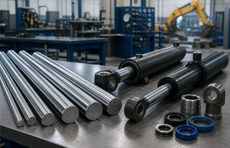 Chrome plated hydraulic cylinder rod for hydraulic systems and construction machinery