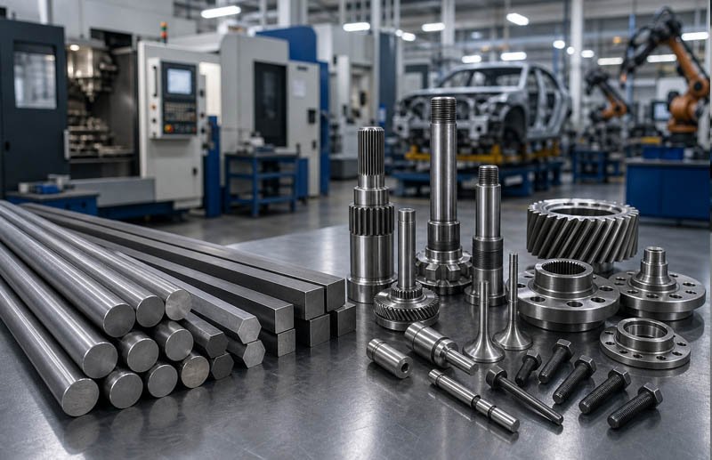 Cold drawn steel bar for automotive parts such as gear shafts and transmission components