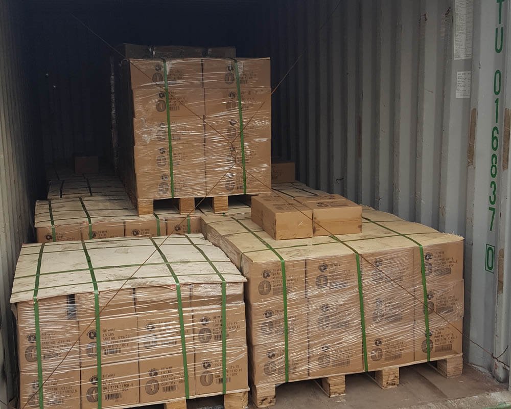 Container shipment of black annealed wire with export packaging
