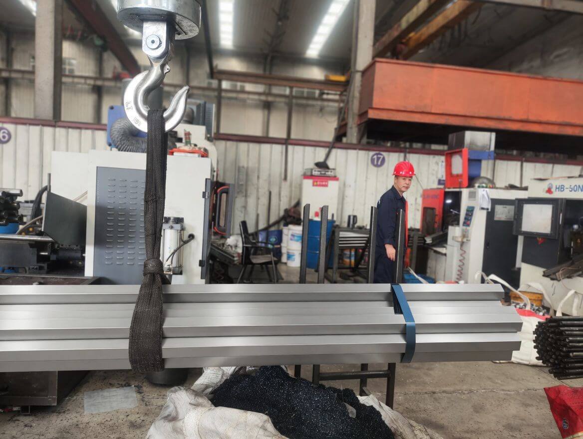 Finished steel packaging prepared for export shipment