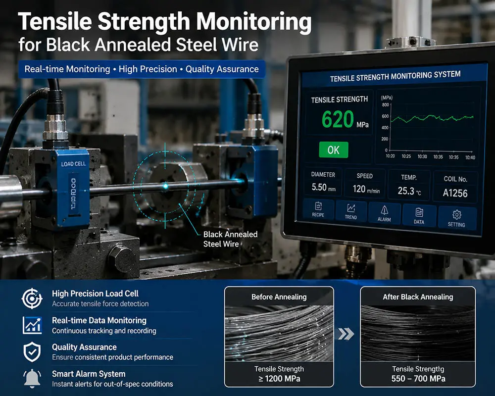 Tensile strength monitoring for black annealed steel wire factory quality control